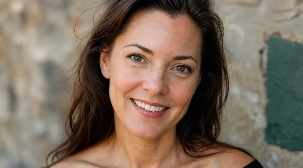 Woman smiling with clear, even-toned skin in natural sunlight, no filter aesthetic